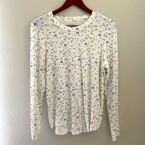 EUC Aerie white floral ribbed long sleeve tee - L